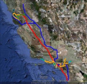 California High Speed Monorail (red) & CHS Rail (blue & green)